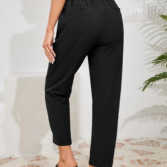 Linen Pants Women Casual Cotton Capri Pants High Waisted Harem Trouser Summer Sl - Picture 4 of 6